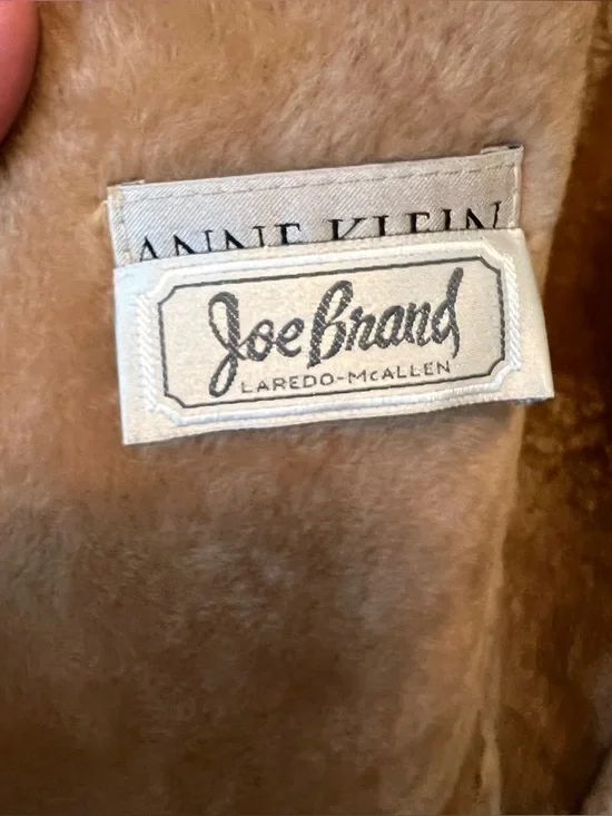 Vintage Tan genuine suede shearling duster long jacket size medium Coat Camel - Picture 6 of 13